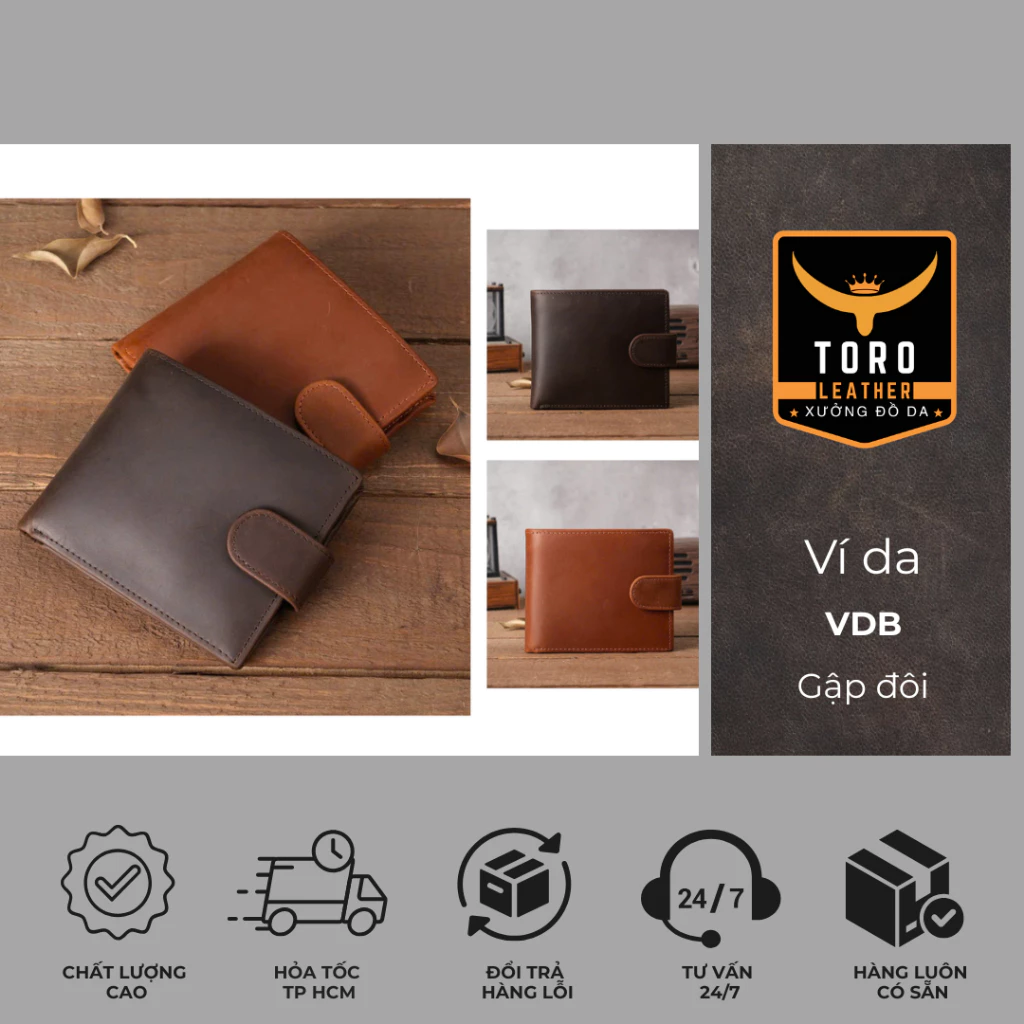 Ví da【Bảo hành 5 năm】Ví da nam chất liệu bò thật 100% - mã VDB