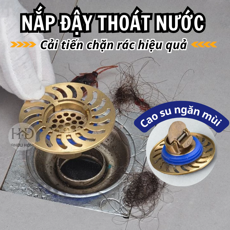 Nắp Đậy Cống Ngăn Mùi Hôi Kèm Lưới Lọc Rác Cho Sàn Nhà Tắm, Nắp Đậy Cống Thoát Nước Chống Côn Trùng Bằng Đồng
