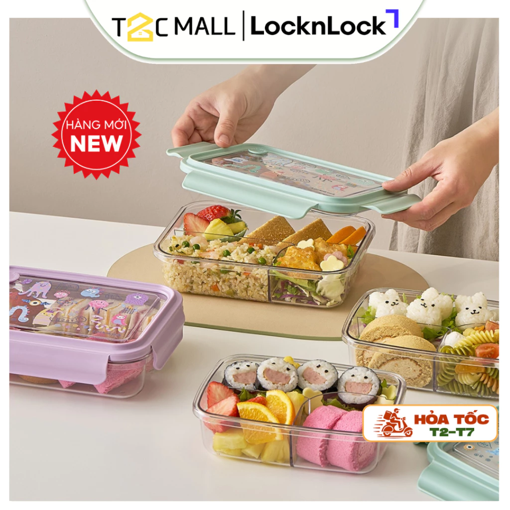 Hộp Cơm LocknLock 3 Ngăn Dày Dặn Trong Suốt Dung tích 750ml, 1L Chính Hãng LCB501, LCB502 - T2CMall