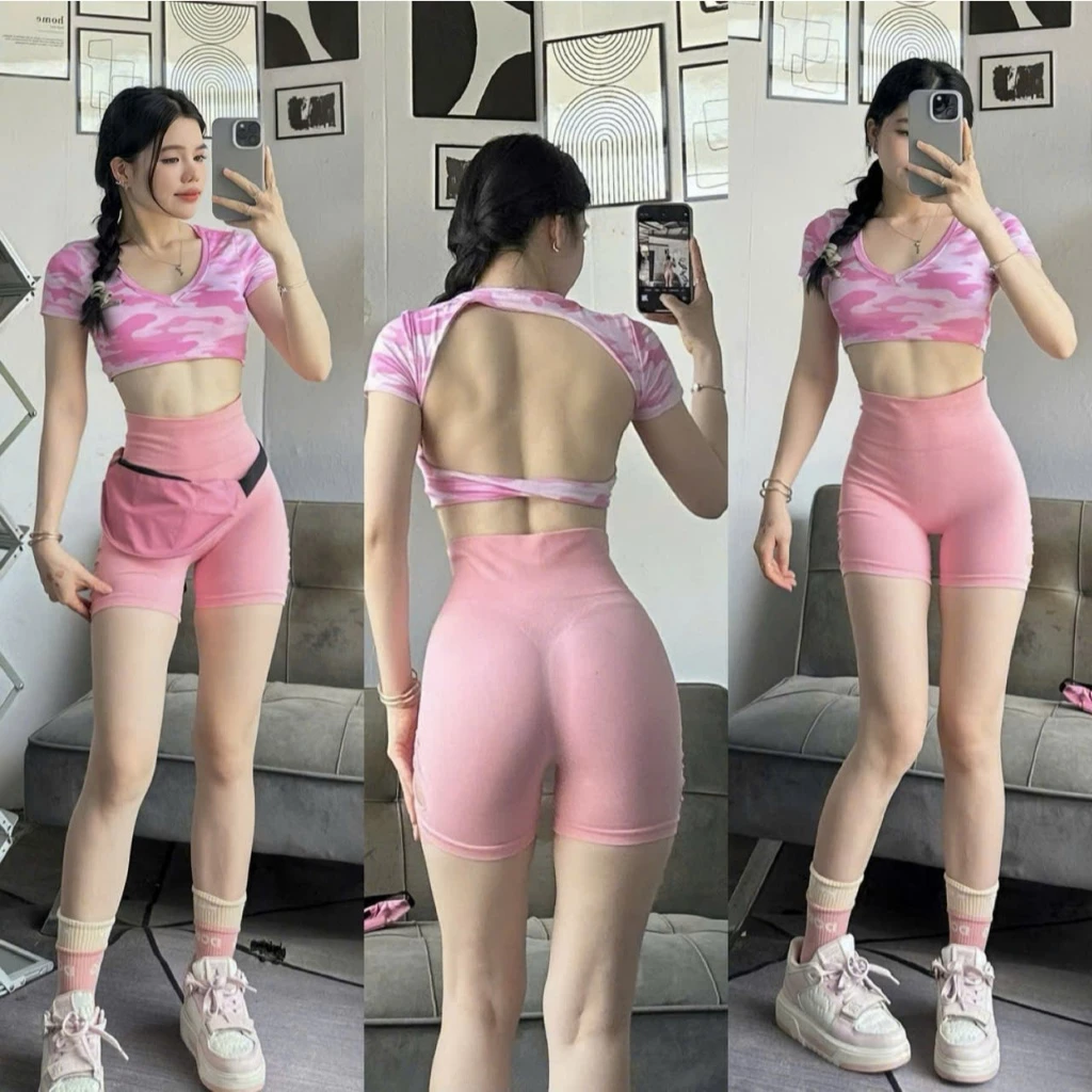 Áo Croptop XOẮN LƯNG CỔ TIM D3 Thể Thao Kèm Mút Tập Gym-Yoga-Aerobic