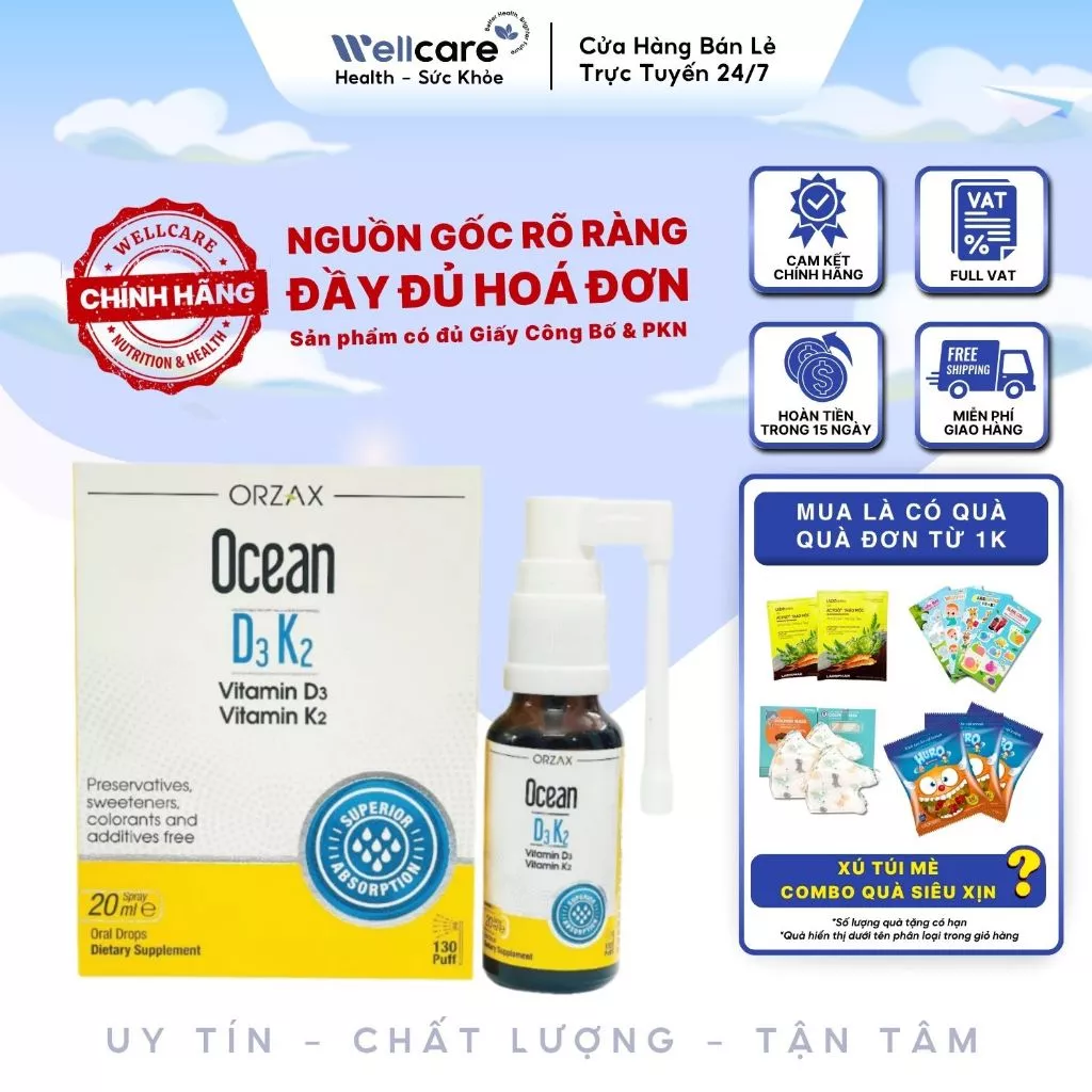 [✨CHÍNH HÃNG] Ocean D3K2 dạng xịt -  bổ sung vitamin D3 K2 - hỗ trợ phát triển chiều cao và chắc xương cho trẻ