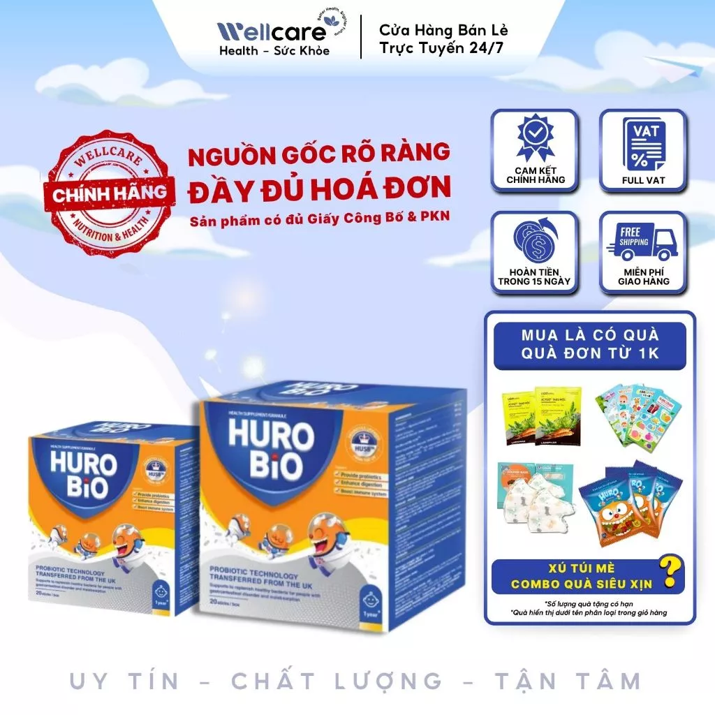 [✨CHÍNH HÃNG] Men Vi Sinh Huro Bio H/20 gói bột - Bổ sung Lợi khuẩn hỗ trợ rối loạn tiêu hoá, tăng hấp thu dinh dư