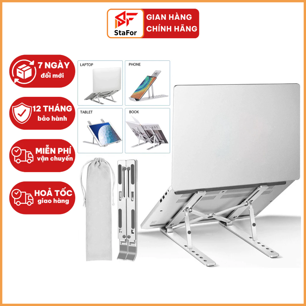 Giá đỡ Laptop, Kệ đỡ Laptop,  Kệ kê Laptop, Kệ đỡ Laptop, Kê Laptop hợp kim NHÔM cao cấp, 7 cấp độ chỉnh độ cao.