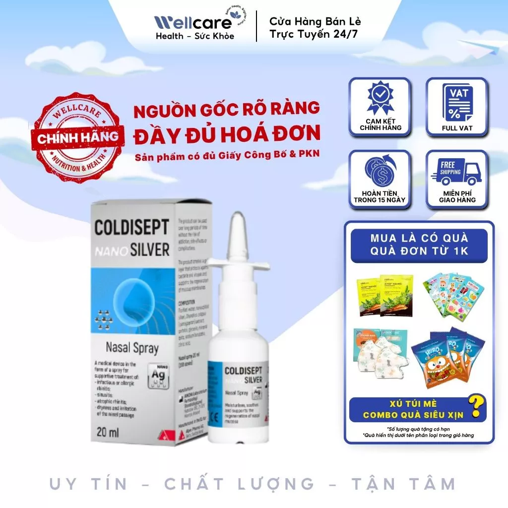 [✨SALE DATE 12/2026] Coldisept Nasal Spray - Hộp 20ml Xịt mũi Nano Silver giúp kháng khuẩn, kháng virus mạnh