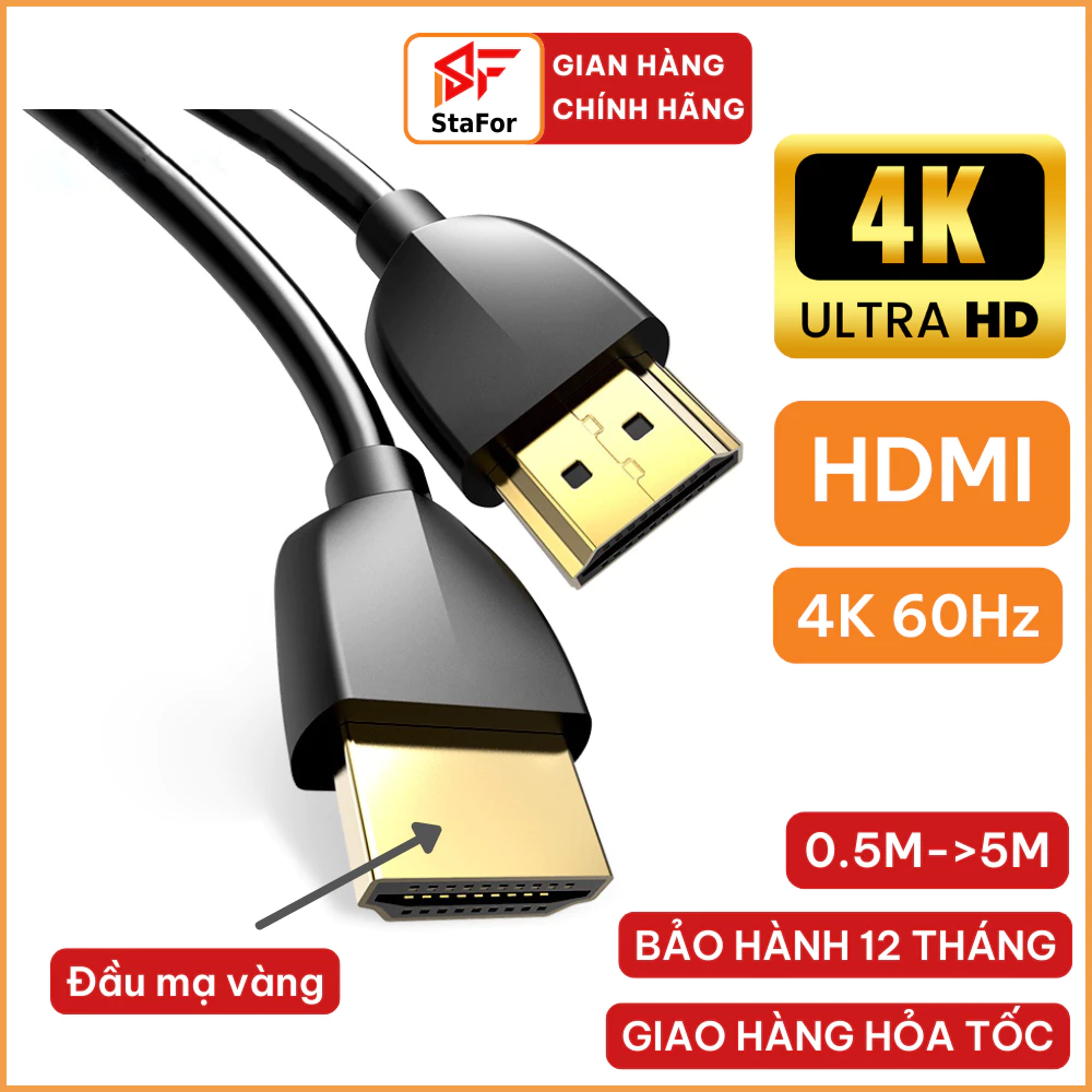 Dây cáp HDMI 2.0 hỗ trợ 4K 60Hz 3D đầu mạ vàng cho PC/Laptop/Màn hình/TV/Máy chiếu/ PS4, độ dài 0.5M đến 5M.