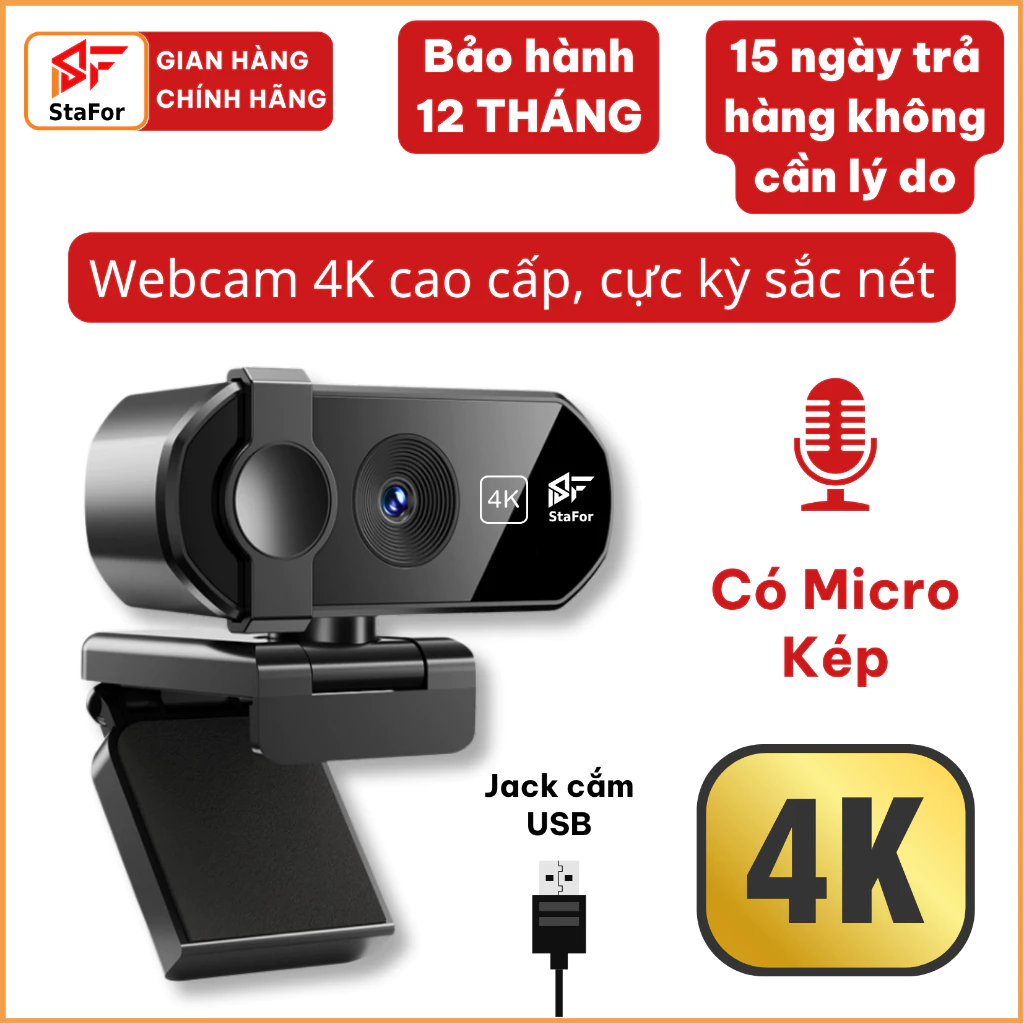 Webcam 4K 2K Livestream có Mic cho PC, Laptop, Trợ sáng cực tốt, webcam pc, cam máy tính pc, webcam usb.
