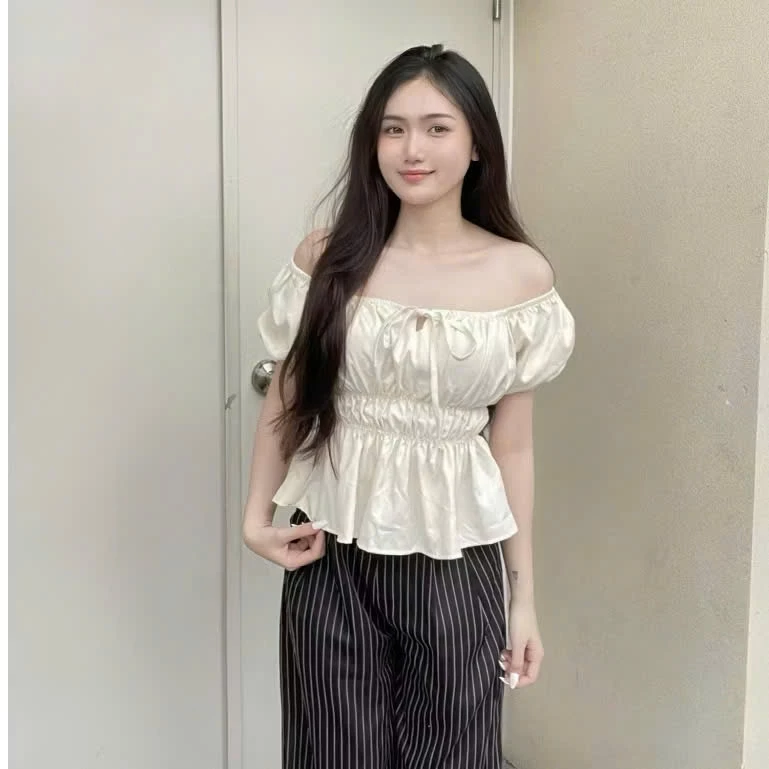 Áo Kiểu Nữ Dáng Babydoll Tay Bồng Kiểu Thắt Nơ Ngực A513496
