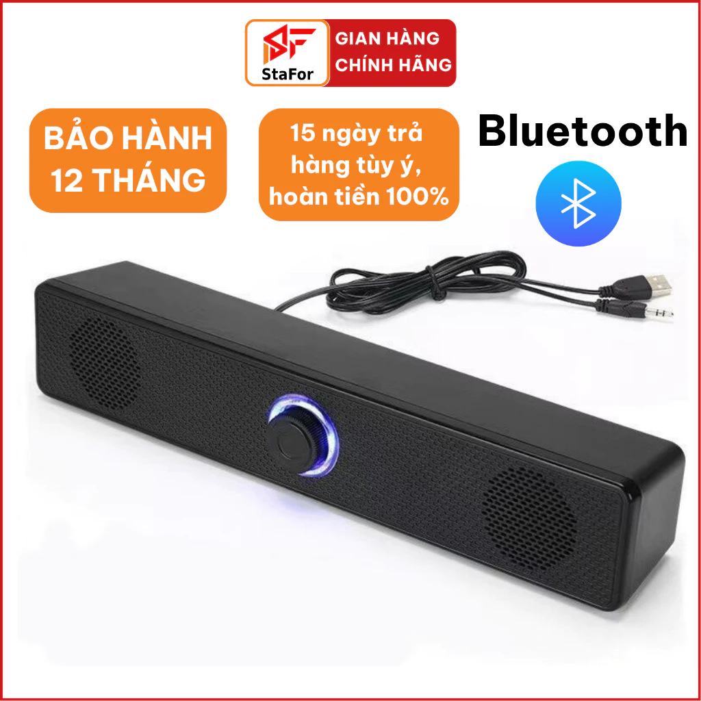 Loa máy tính để bàn Bluetooth kèm dây cắm siêu BASS cực đã cho PC, Laptop, Tivi, có LED, dây cắm dài 1.6 mét. S117