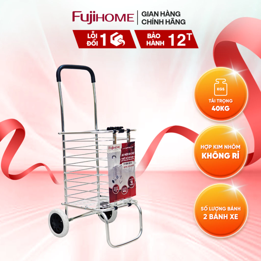 Xe Kéo Đi Chợ Gấp Gọn Fujihome SC-250NEW2 – Tải 40kg, Siêu Nhẹ 1.7kg, Bánh Lăn Êm, Gập Gọn Tiện Lợi