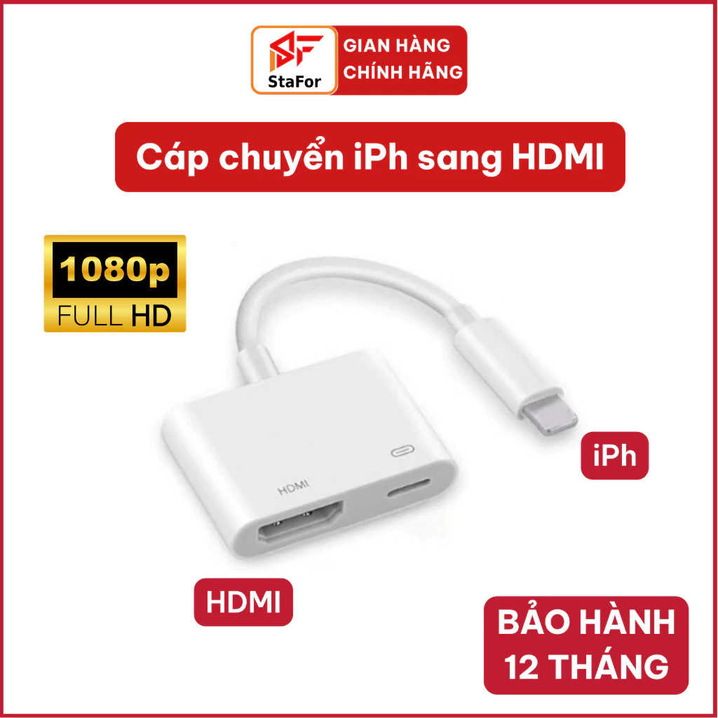 Cáp chuyển iPh sang HDMI Máy chiếu Tivi Màn Hình có cả âm thanh - Bộ chuyển đổi iPh sang HDMI Full HD 4K