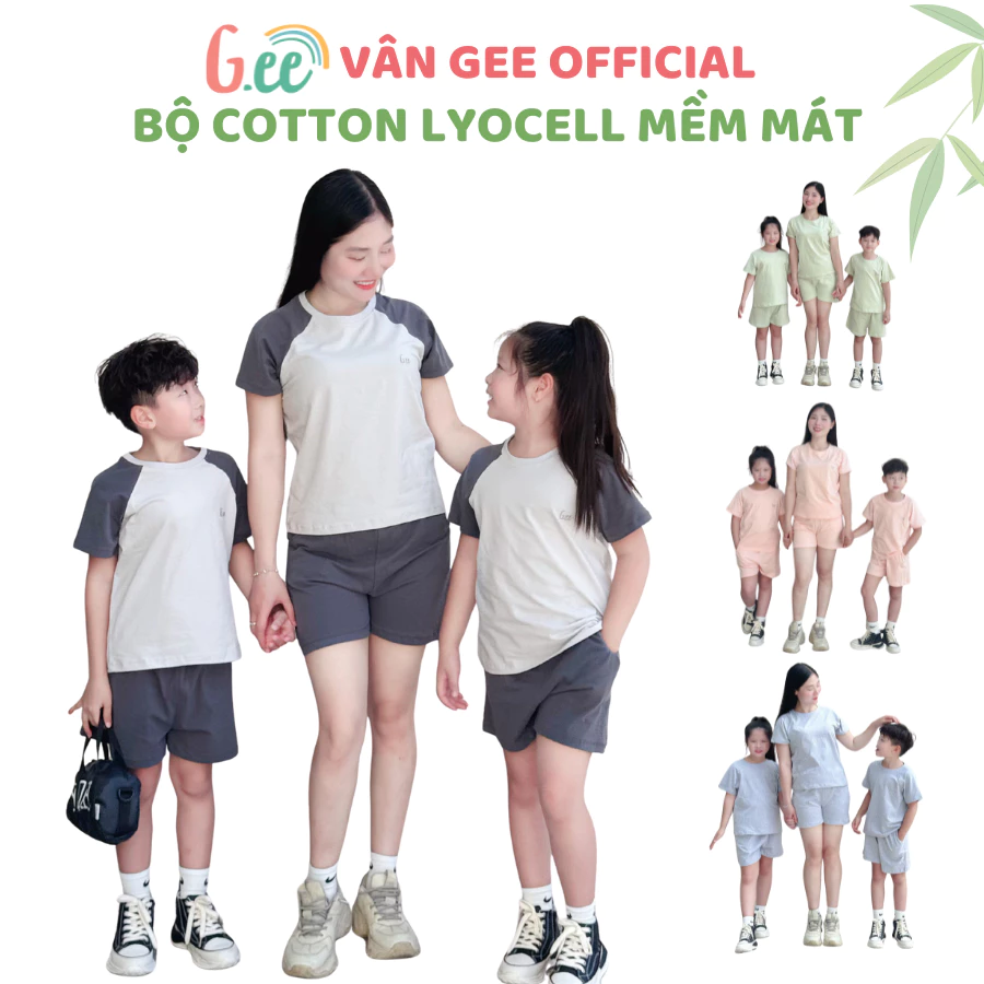 Bộ quần áo mặc nhà bé trai, bé gái vải gỗ sồi, cotton Lyocell mềm mát thấm hút mồ hôi size từ 10 dến 60kg