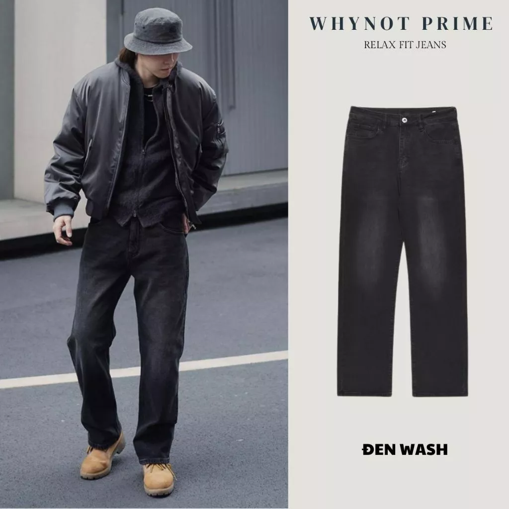 Quần Jean Nam Ống Suông Đứng Retro Black Vintage WN PRIME, Quần Bò Nam Nữ Form Suông Rộng Có BigSize