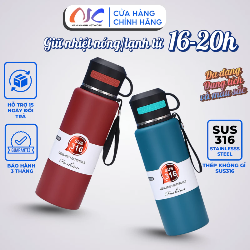 Bình Giữ Nhiệt Nước Nóng & Lạnh Inox 316 Không Gỉ - Giữ Nhiệt Lâu, Chống Tràn,Dùng Cho Nam Nữ - NK53