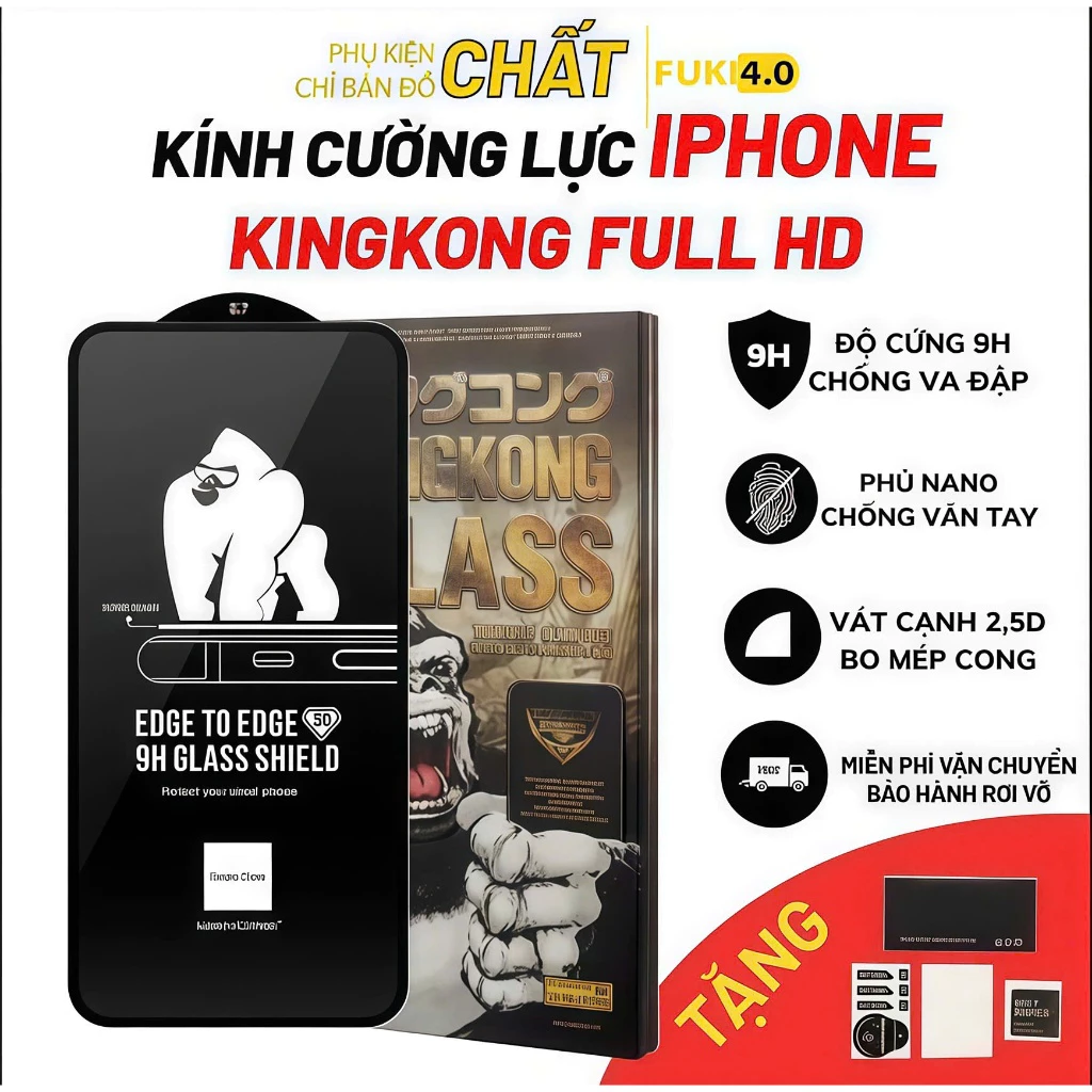 Cường lực KingKong Chống Nhìn Trộm KHÔNG VIỀN ĐEN iPhone x xr xs max 11 12 13 14 15 16 16 17 promax