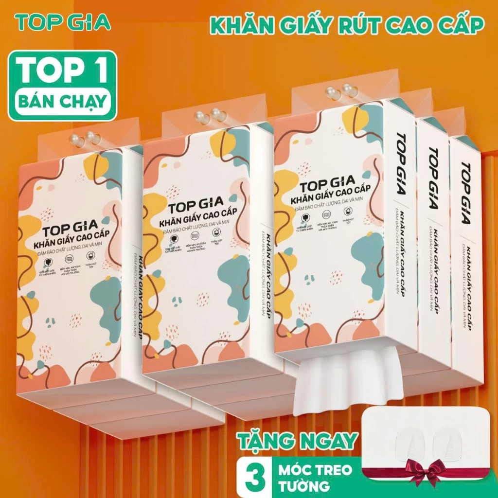 Giấy vệ sinh treo tường TopGia thùng 6 bịch đa sắc treo đa năng từ bột giấy thiên nhiên, 1280tờ/4lớp
