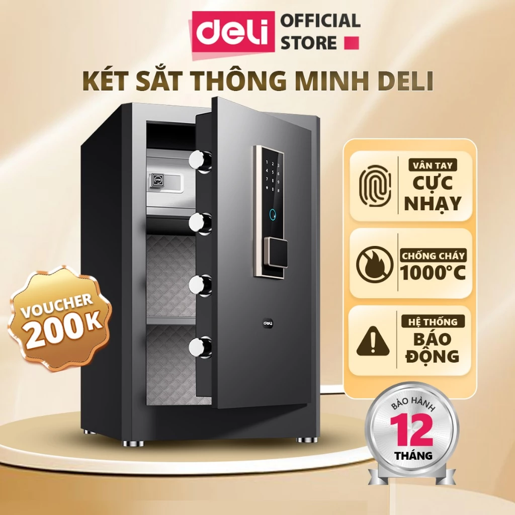 (VOUCHER 500K) Két Sắt Thông Minh Chống Cháy Deli ET595 Két Sắt Vân Tay Mật Mã Gia Đình Văn Phòng An Toàn