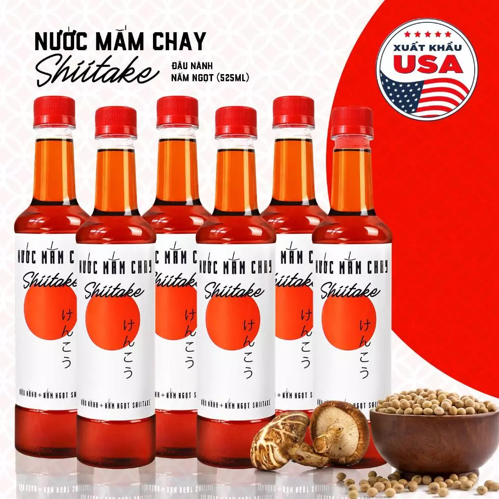 [TẶNG Nước tương ăn bún] COMBO 6 CHAI Nước mắm chay cao cấp Shiitake chai nhựa 525ml