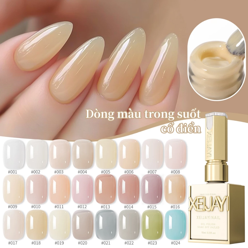 XEIJAYI 15ml sơn móng tay màu hồng nude trong suốt mới 24 màu tùy chọn phù hợp cho tiệm làm móng
