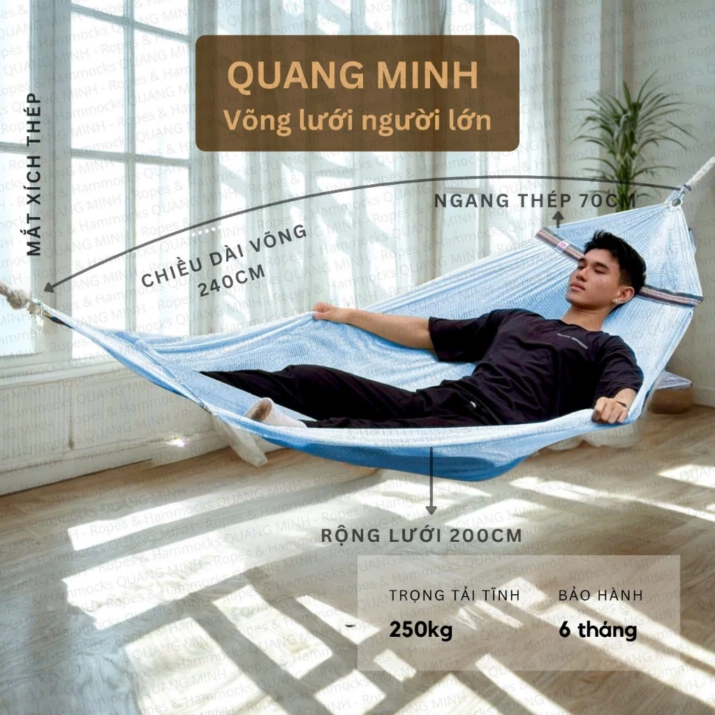 Võng nằm lưới xếp (không gồm khung) Quang Minh 2 lớp size đại to 2m4