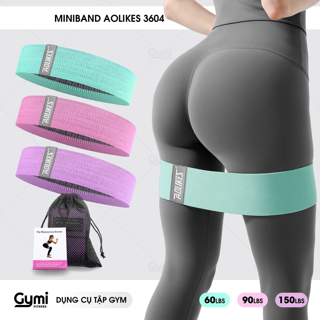 Dây Kháng Lực Miniband Vải Tập Mông Đùi Aolikes 3604 [BỘ 3 DÂY TẶNG TÚI LƯỚI + HDSD] - AL3604