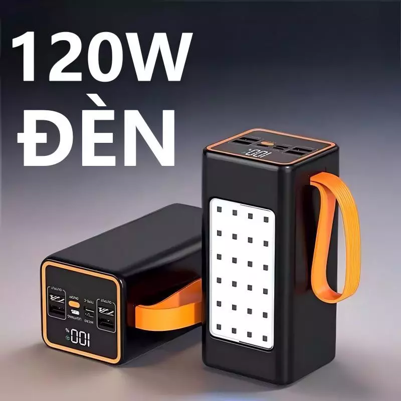 LED Sạc dự phòng 100000mAh sạc nhanh 120W pin dung lượng lớn có dây cắm nhiều điện thoại