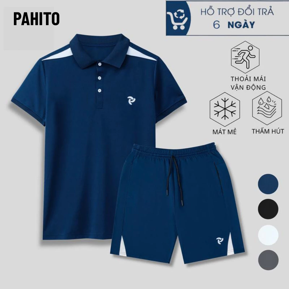 Set đồ nam - bộ đồ nam nữ PAHITO phối vai logo thêu chất liệu poly co dãn đa chiều mát mẻ,  trẻ trung MENSWEAR BH23