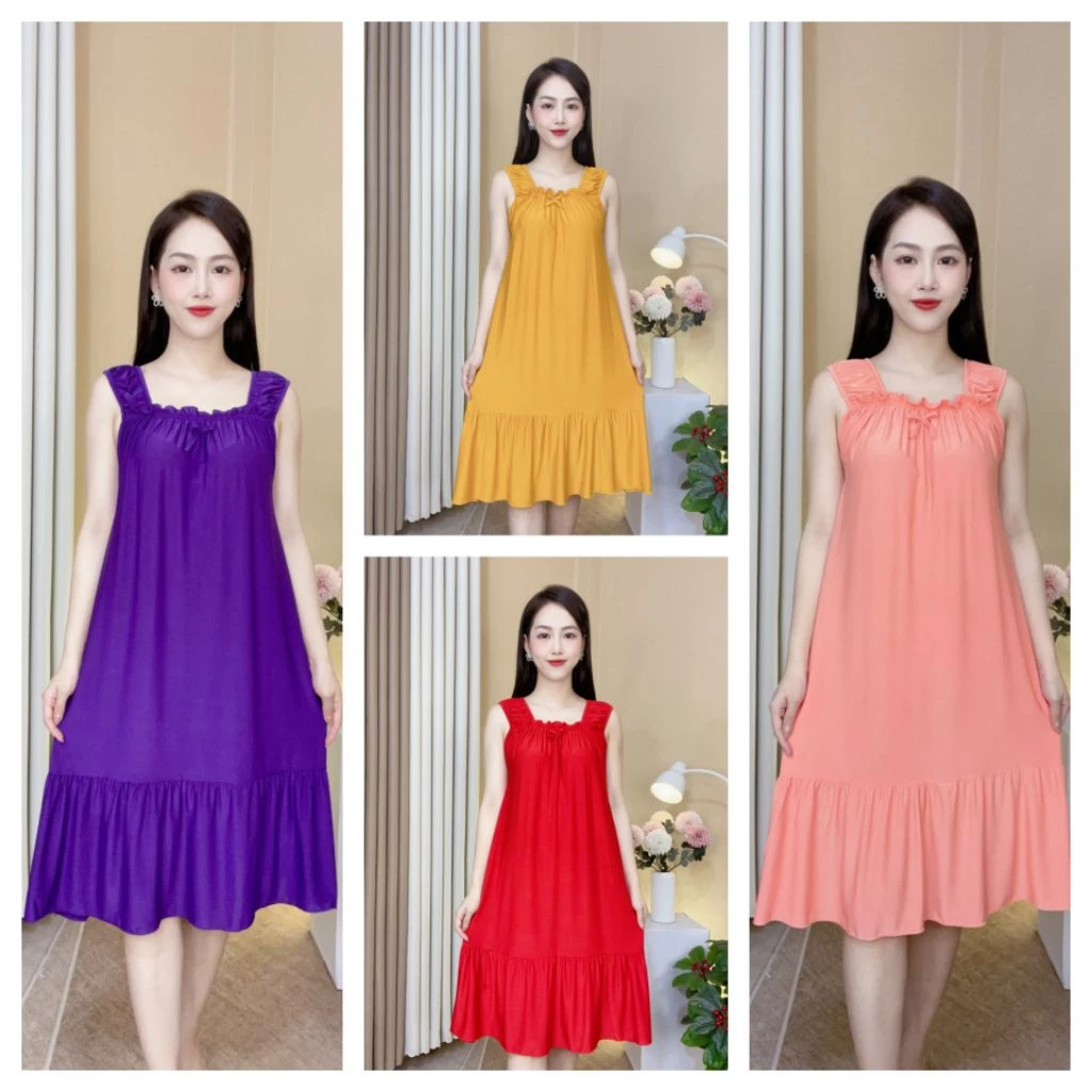 [ Size 40-100kg] Đầm ngủ thun lạnh tay nhún