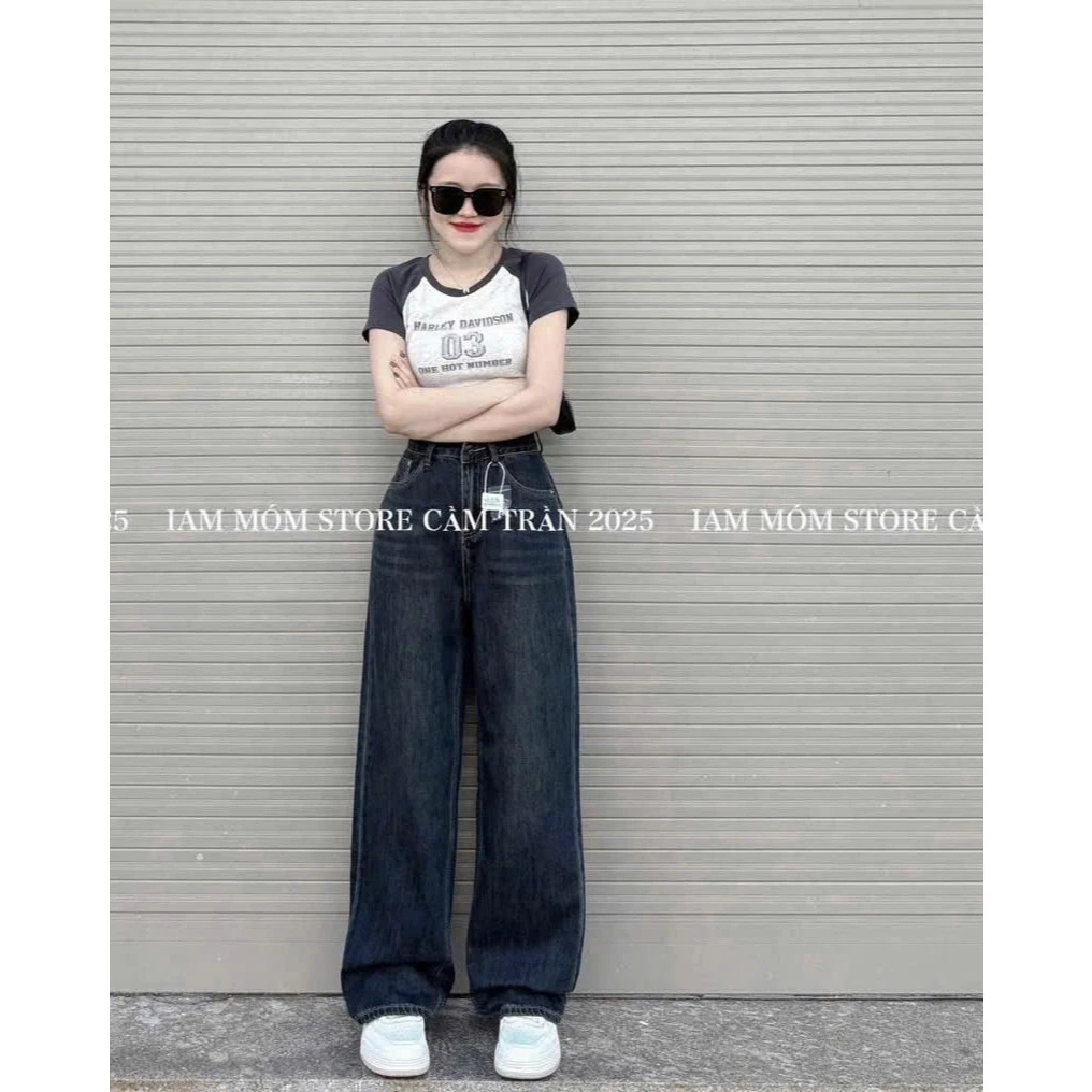 Quần Jeans Nữ Ống Rộng Họa Tiết Thêu Túi Sau, Quần Bò Nữ 2 Màu Bản Cạp Cao Siêu Hách Dáng