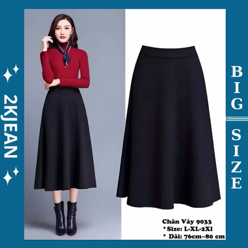 Chân váy dài công sở Bigsize 55kg-90kg cạp cao lưng thun chất vải xịn mềm mịn thời trang 2Kjeans CV9033