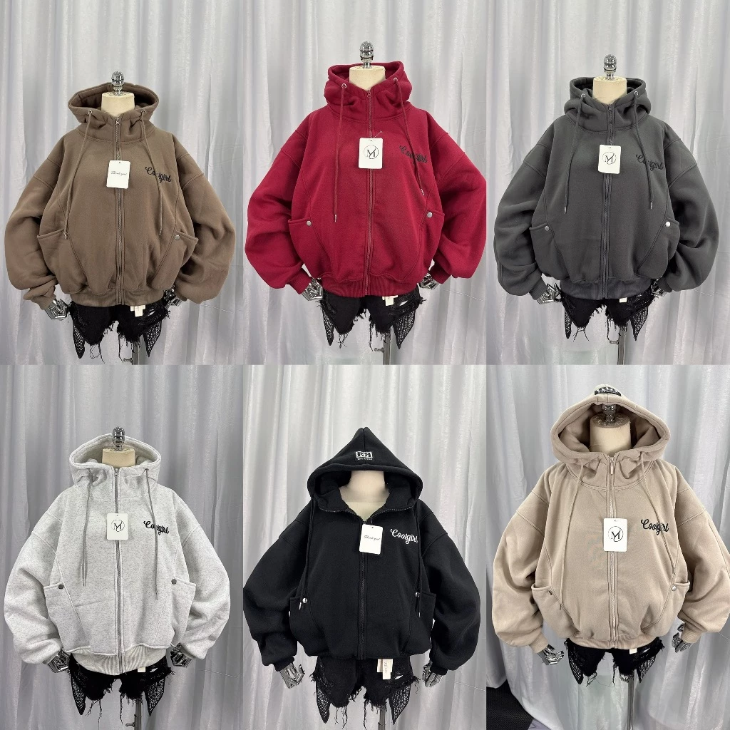 ÁO KHOÁC HOODIE NỈ NỮ CÓ NÓN THÊU COOLGIRL THIẾT KẾ 2 TÚI PHÍA TRƯỚC