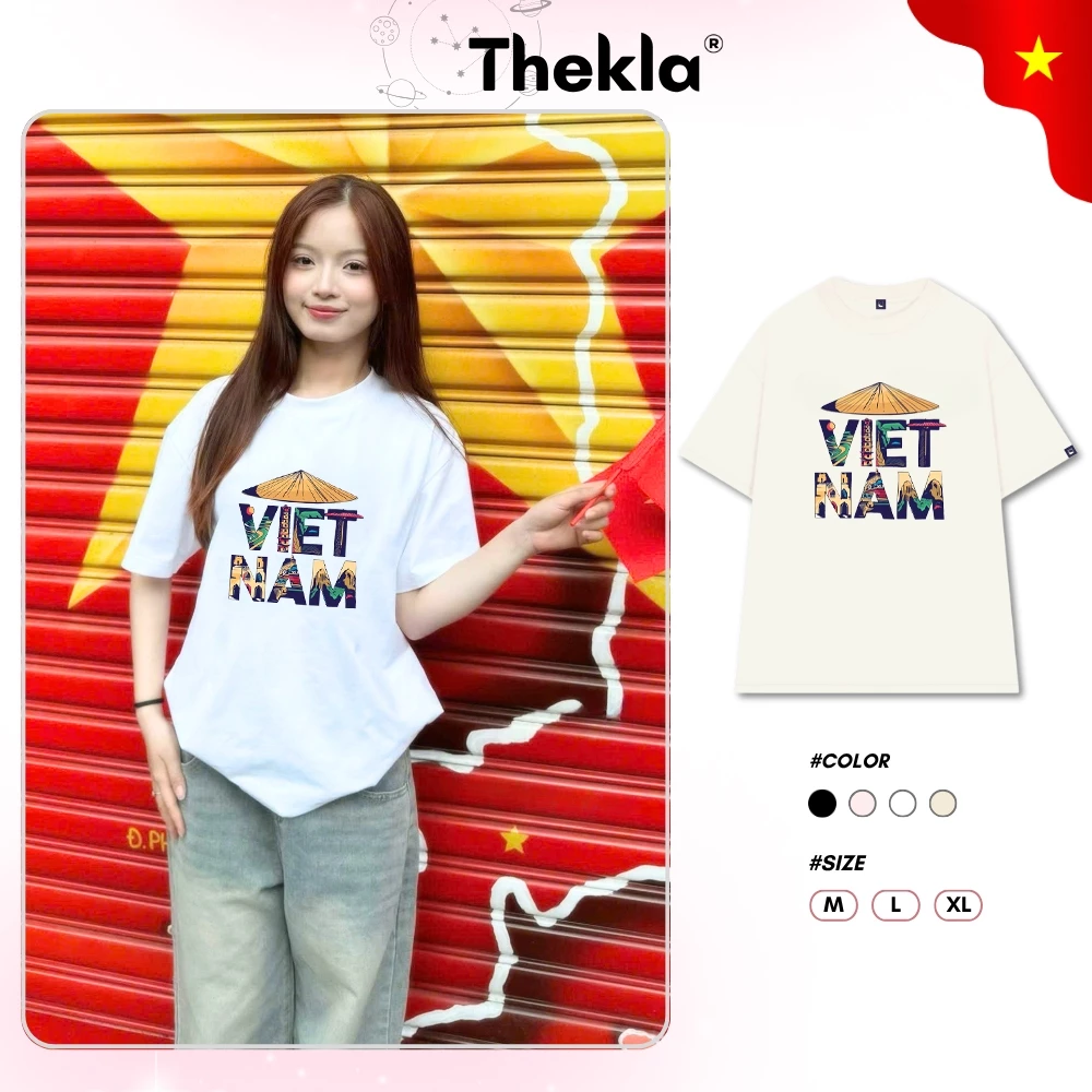Áo Thun, Áo Phông Unisex By Thekla BST58 Việt Nam Nón Lá Chất Cotton Co Giãn Thoáng Mát Form Rộng Cho Nam Nữ