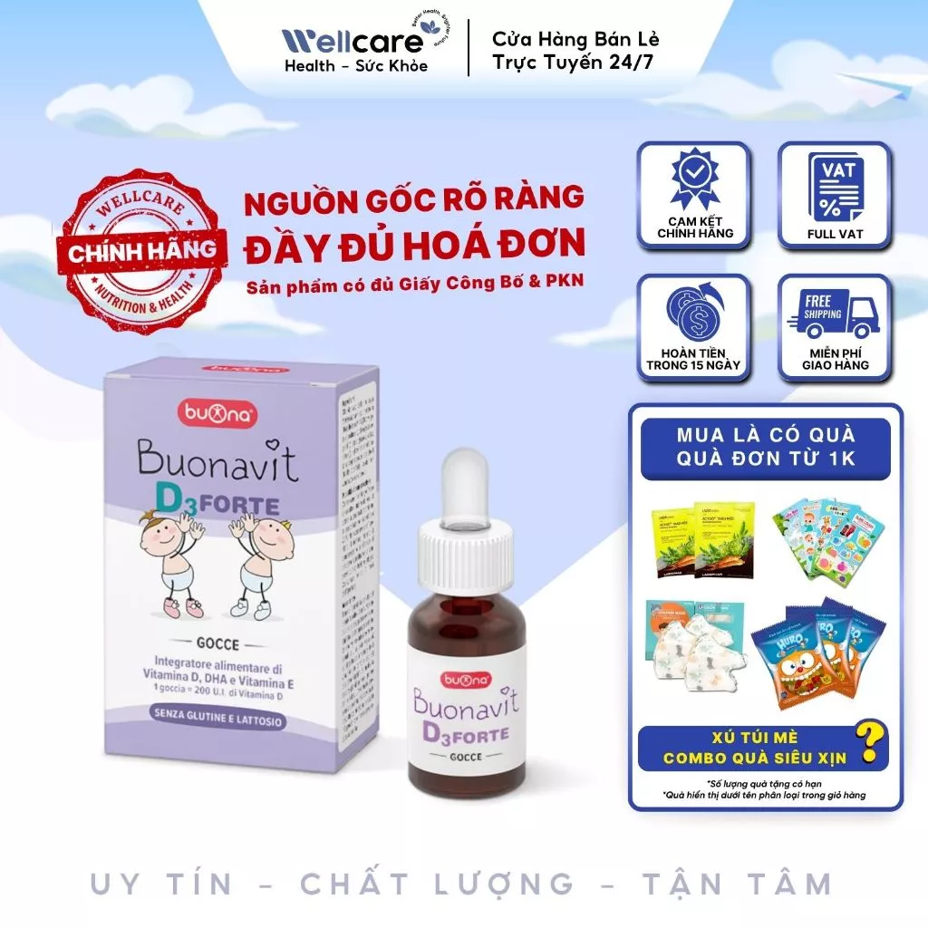 [✨CHÍNH HÃNG] BUONAVIT D3 Forte [Lọ 12ml, Italy] - Bổ sung Vitamin D3 và DHA, EPA cho trẻ em, hỗ trợ trí não