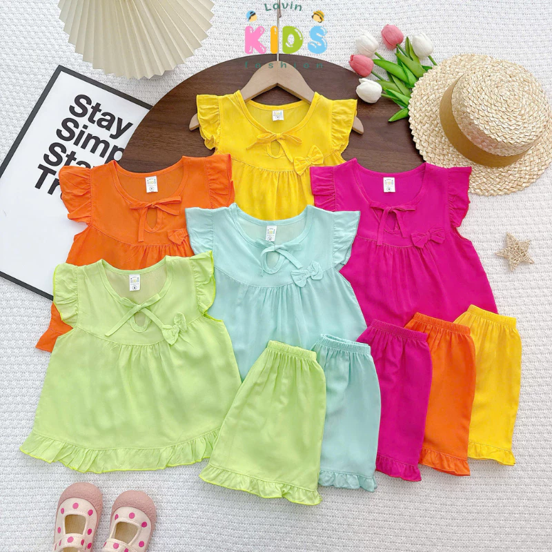 Bộ tole lanh bé gái tay cánh tiên trơn Lavin Kids 5-13kg mềm mịn, thoáng mát, ít co rút