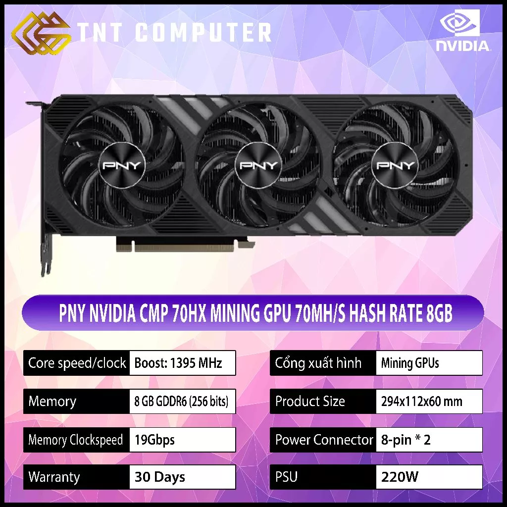 VGA - Card màn hình PNY CMP 70HX  MOD thành RTX3070Ti 8GB GDDR6X PCIe 1.0 x4 dùng cho AI, Render 2nd