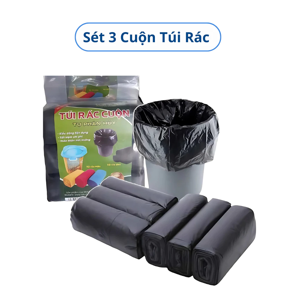 Sét 3 Cuộn Túi Rác Tự Phân Hủy Không Chất Độc Hại Didooglt 55*65cm Thân Thiện Với Môi Trường
