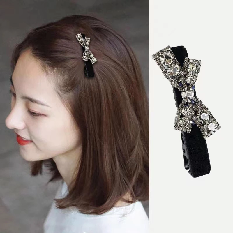 Balltest🎨Tính khí Cổ điển Kẹp tóc Phụ nữ Rhinestone Kẹp mỏ vịt Kẹp nơ cao cấp