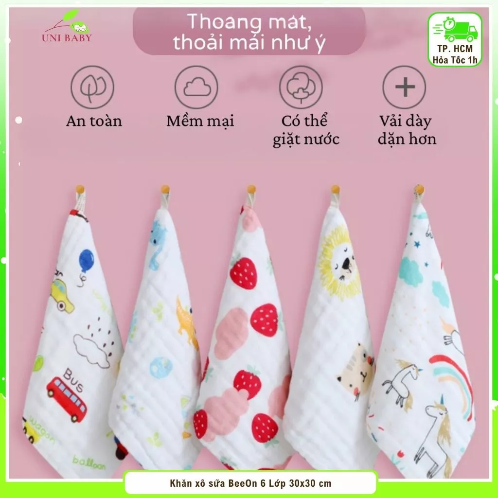 Khăn sữa cho bé sơ sinh vải xô 6 lớp, thấm hút tốt, hàng đẹp mềm mại nhiều họa tiết khăn mặt cho bé