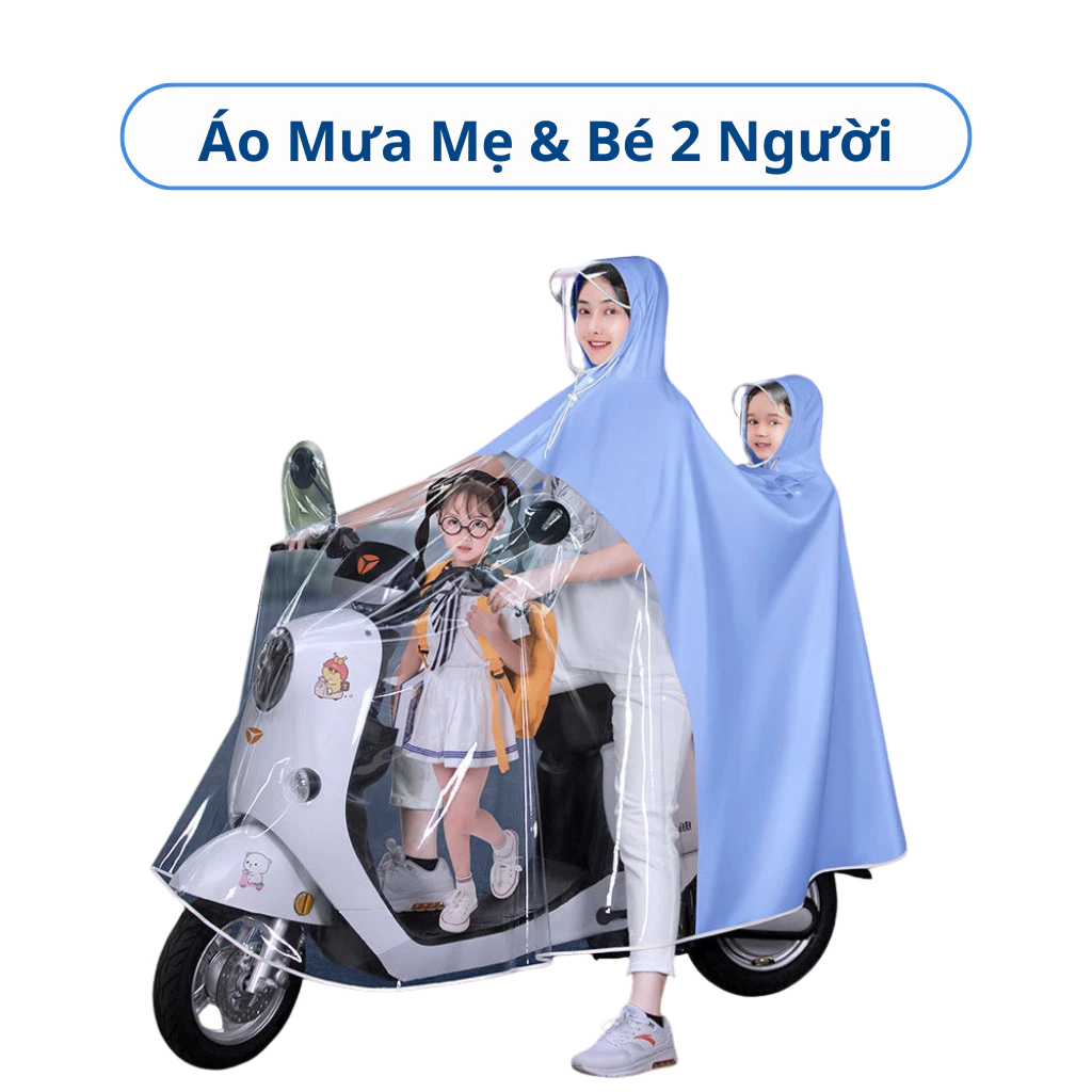 Áo Mưa Trong Suốt Cho Mẹ Và Bé Cao Cấp Didooglt Che Phủ Toàn Thân Kèm Kính Chắn Mưa Chống Thấm Tốt