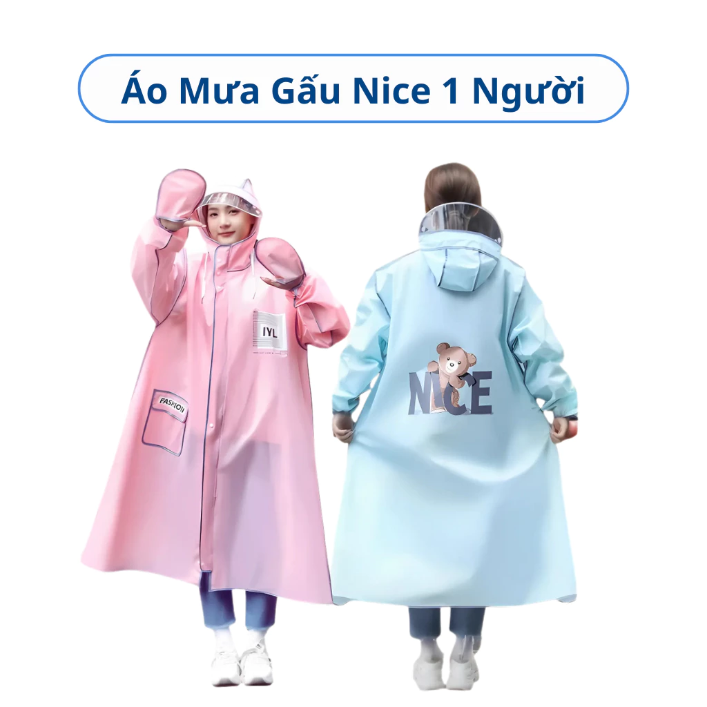 Áo mưa măng tô Didooglt áo mưa nữ có khoá kéo tiện lợi hình gấu Nice thiết kế mới nhất