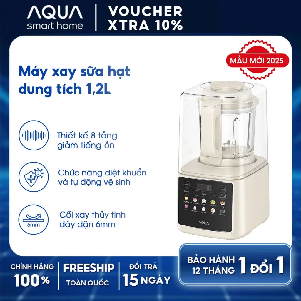 Máy xay sữa hạt đa năng AQUA 1.2L BMT1201T, điều khiển cảm ứng, chức năng tự làm sạch