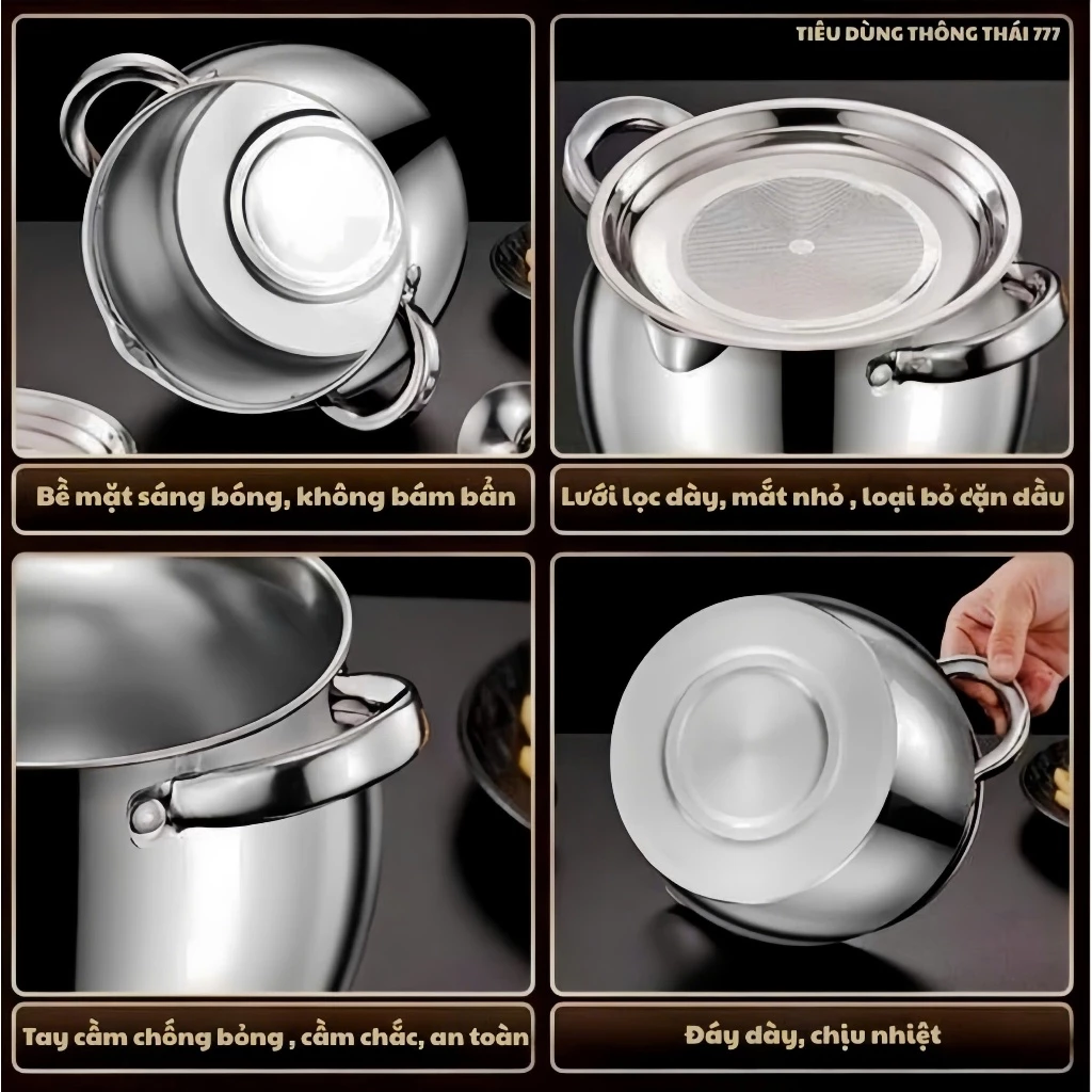 Hũ Đựng Mỡ Inox 304 Có Nắp Đậy, Tay Cầm Tiện Dụng, Dung Tích Lớn 4L Dùng Để Tích Trữ Dầu Mỡ Đa Năng