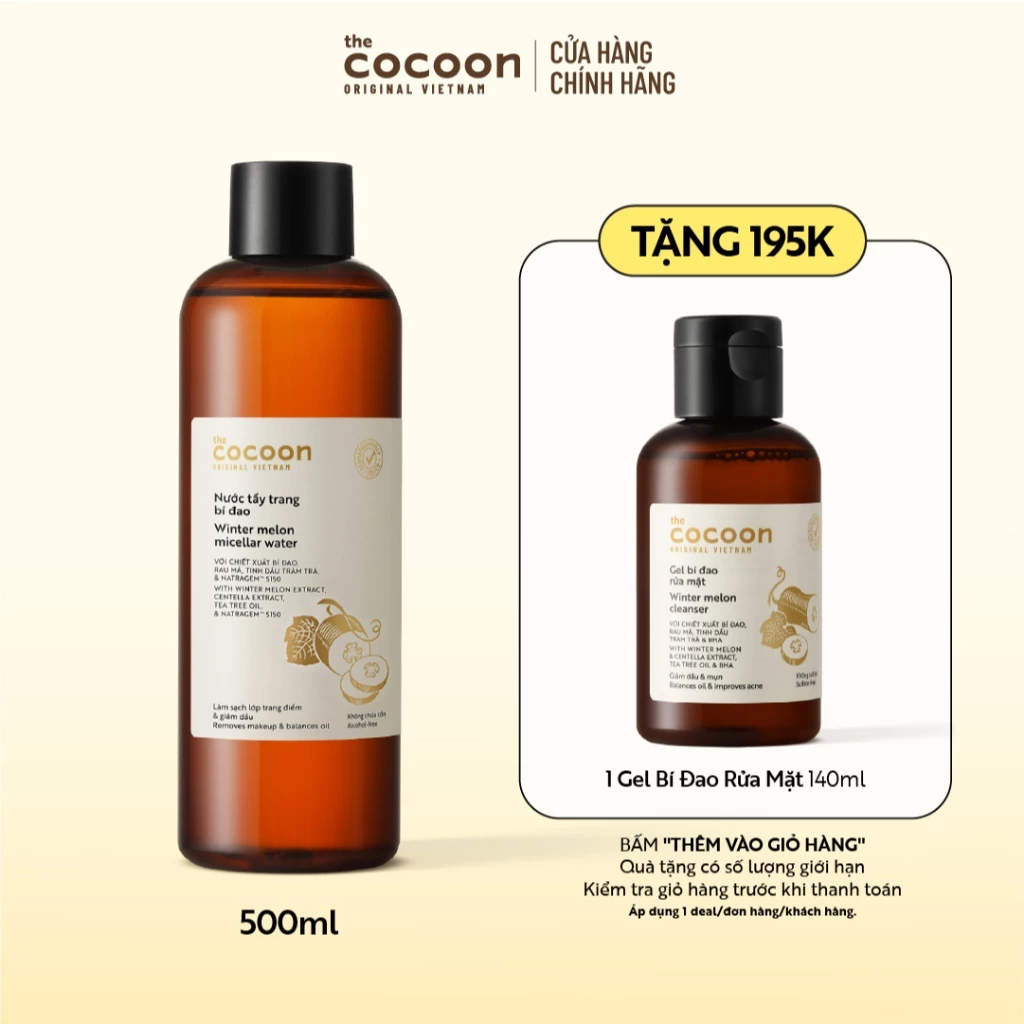 Bigsize - Nước tẩy trang bí đao Cocoon tẩy sạch makeup & giảm dầu 500ml