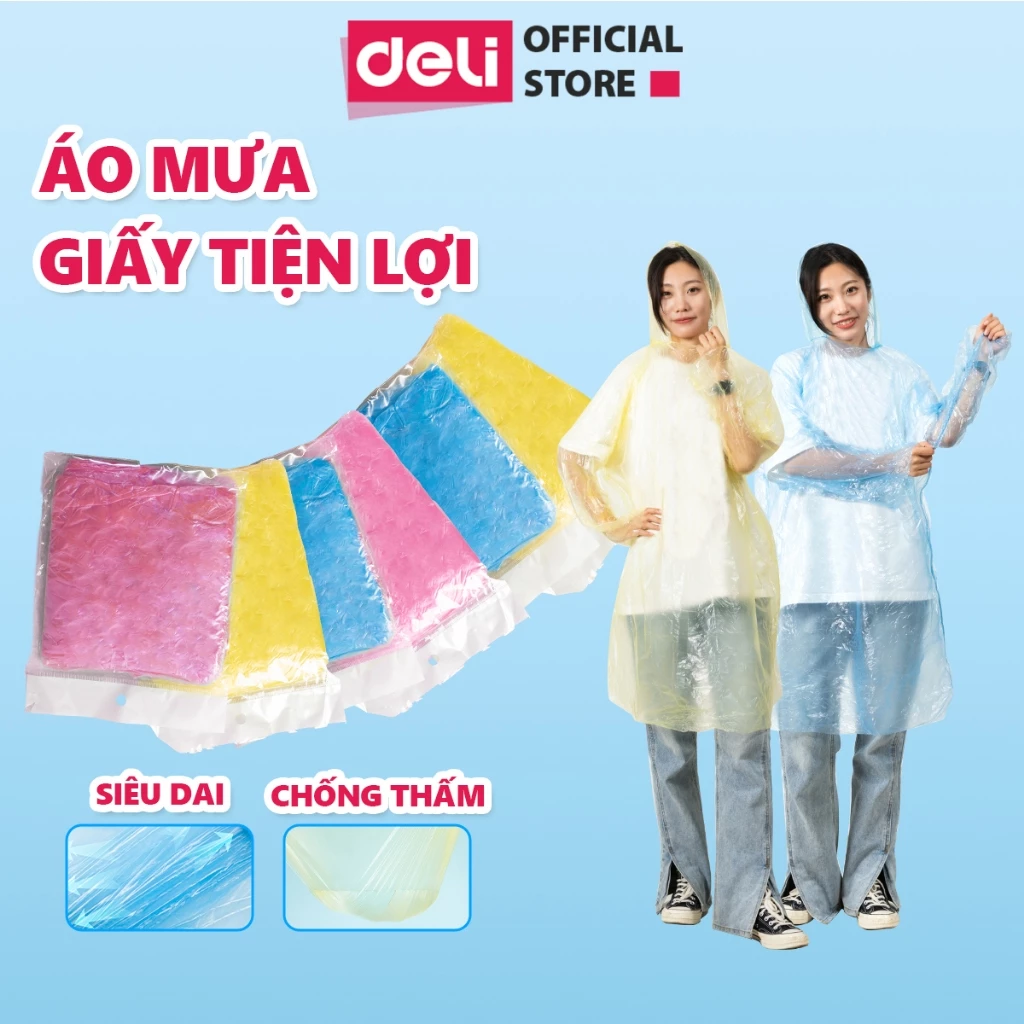 Áo mưa giấy DELI chất dai, siêu bền, Áo mưa đi concert du lịch tiện lợi thân thiện với môi trường