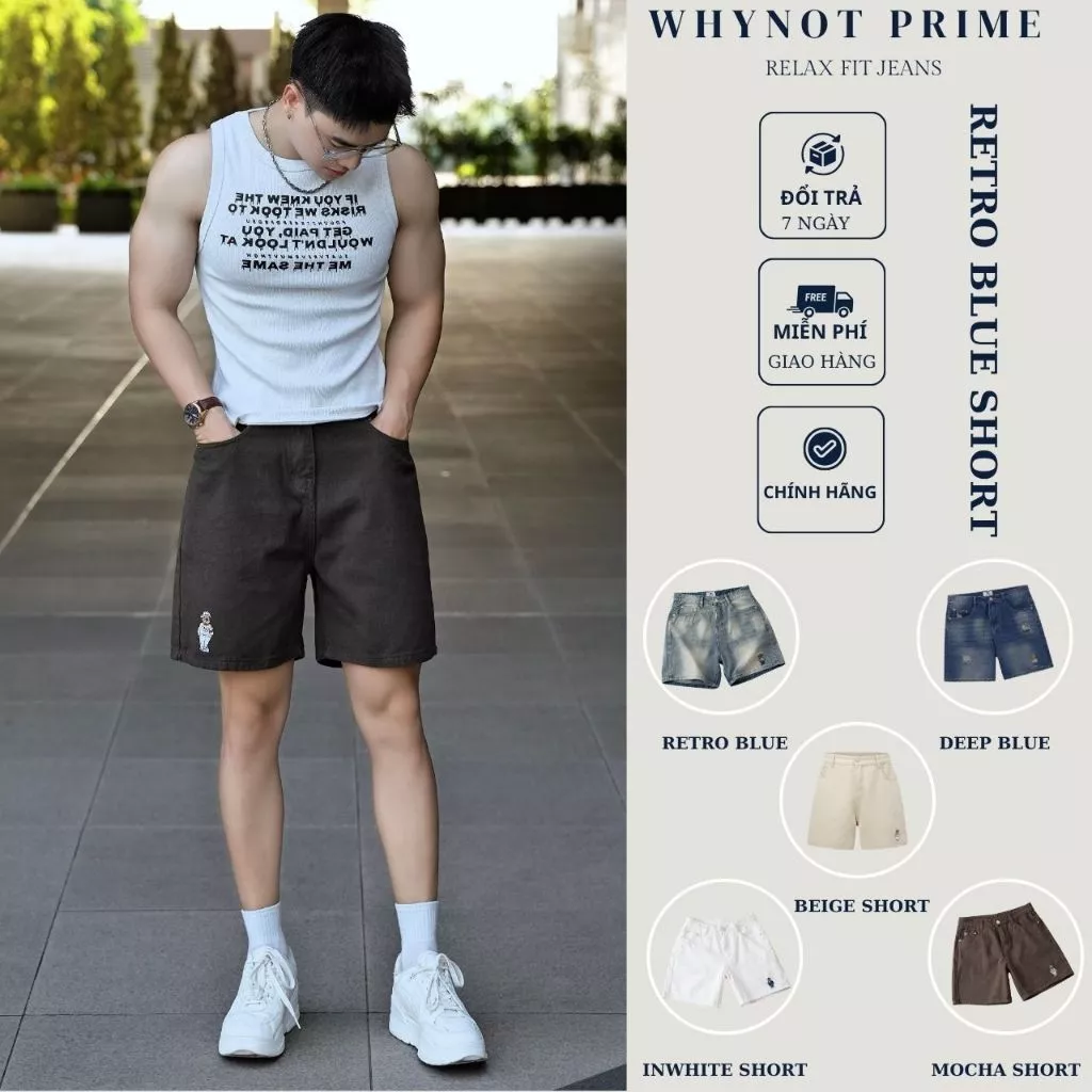 Quần Short Jean Nam Mocha Short Jeans Form Trên Gối WN PRIME | Quần Đùi Nam Màu Nâu Có BigSize