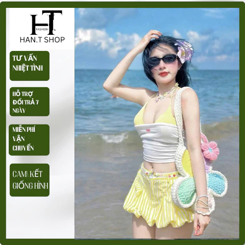 [ BKN 911 ] BIKIKI Sét  3 món áo BRA KIỂU QUẦN BÍ  2 lớp kèm áo ngoài tăm thêu cao cấp HAN.T SHOP