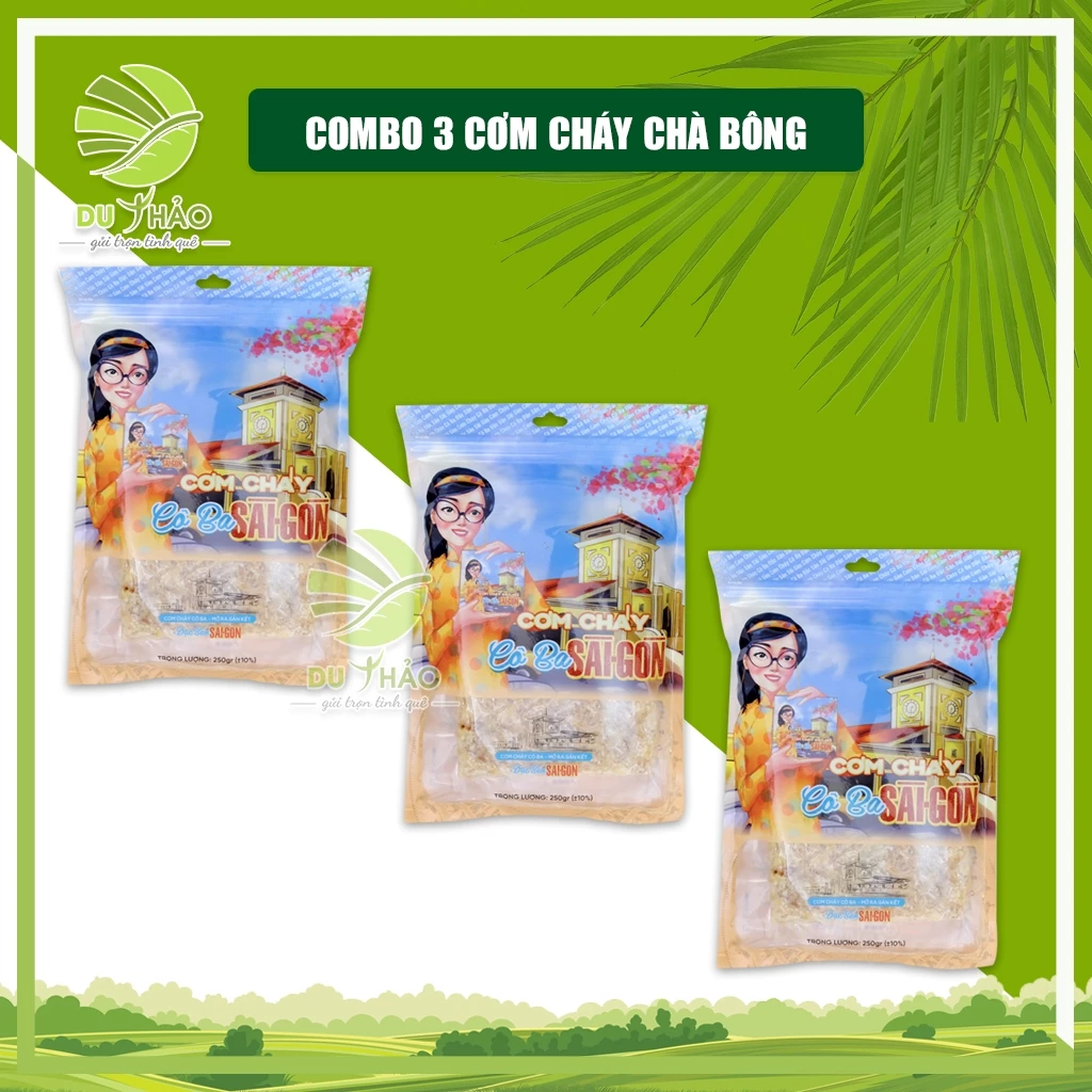 Combo 3 gói Cơm cháy chà bông, cơm cháy Sài Gòn vị truyền thống, đồ ăn vặt Sài Gòn