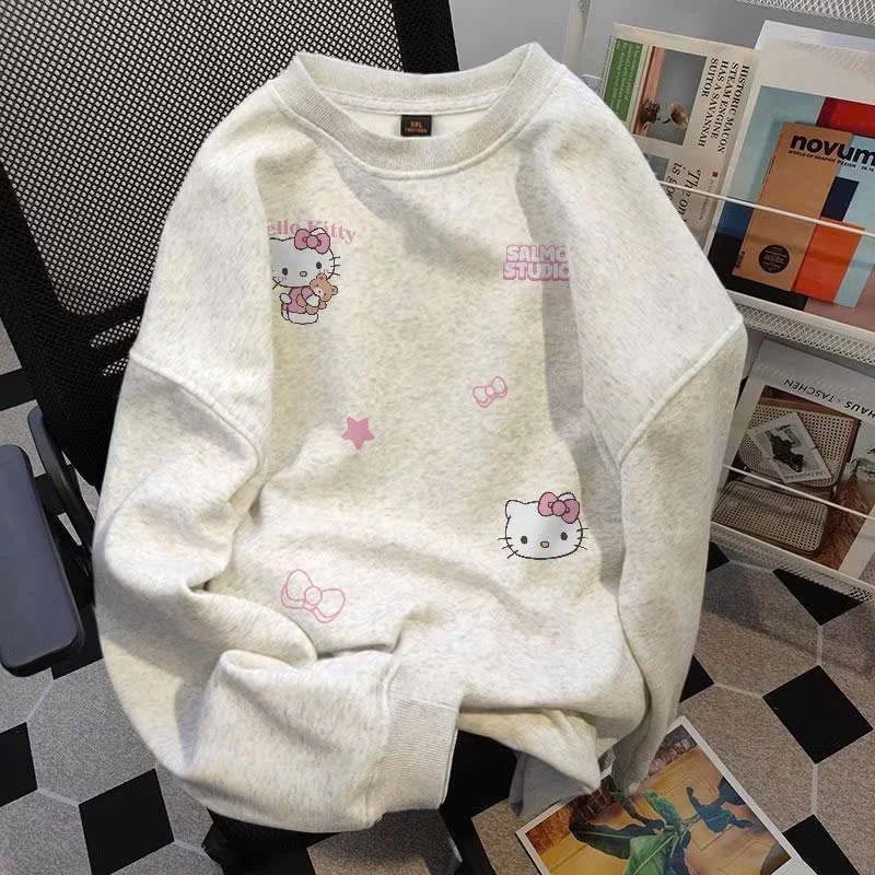 Áo Nỉ Sweater Mèo Kit.ty Nơ Hồng Cổ Tròn Tay Bồng Form Rộng Nam Nữ Chất Nỉ Bông
