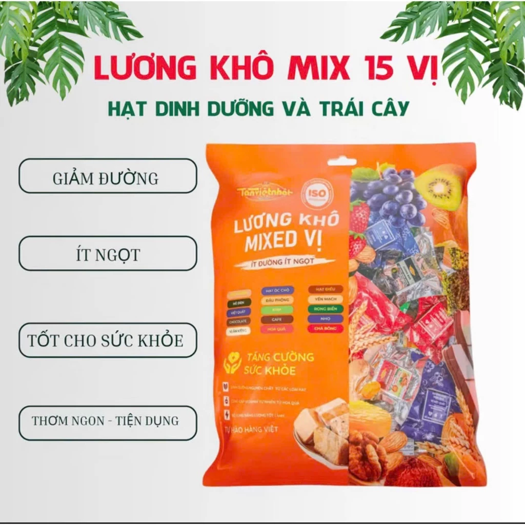 Túi 1kg Lương Khô Mini 15 vị TÂN VIỆT NHẬT hạt dinh dưỡng và trái cây thơm ngon bổ dưỡng tiện dụng - ăn vặt , food