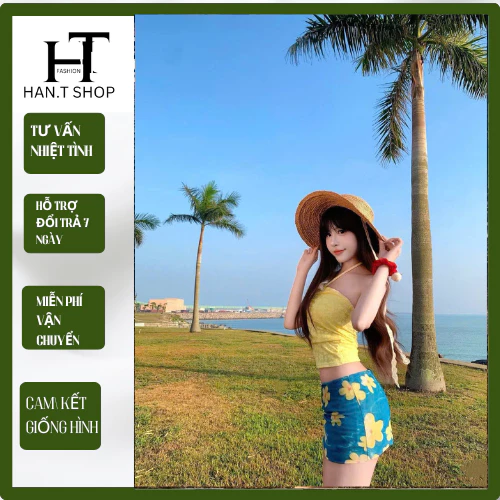 [BKN 909] Sé BiKiNi t áo ren hai lớp có mút ngực dày dặn BRA ỐNG VÁY HOA  in 3d chuẩn hình có lót quần đầy đủ cao cấp