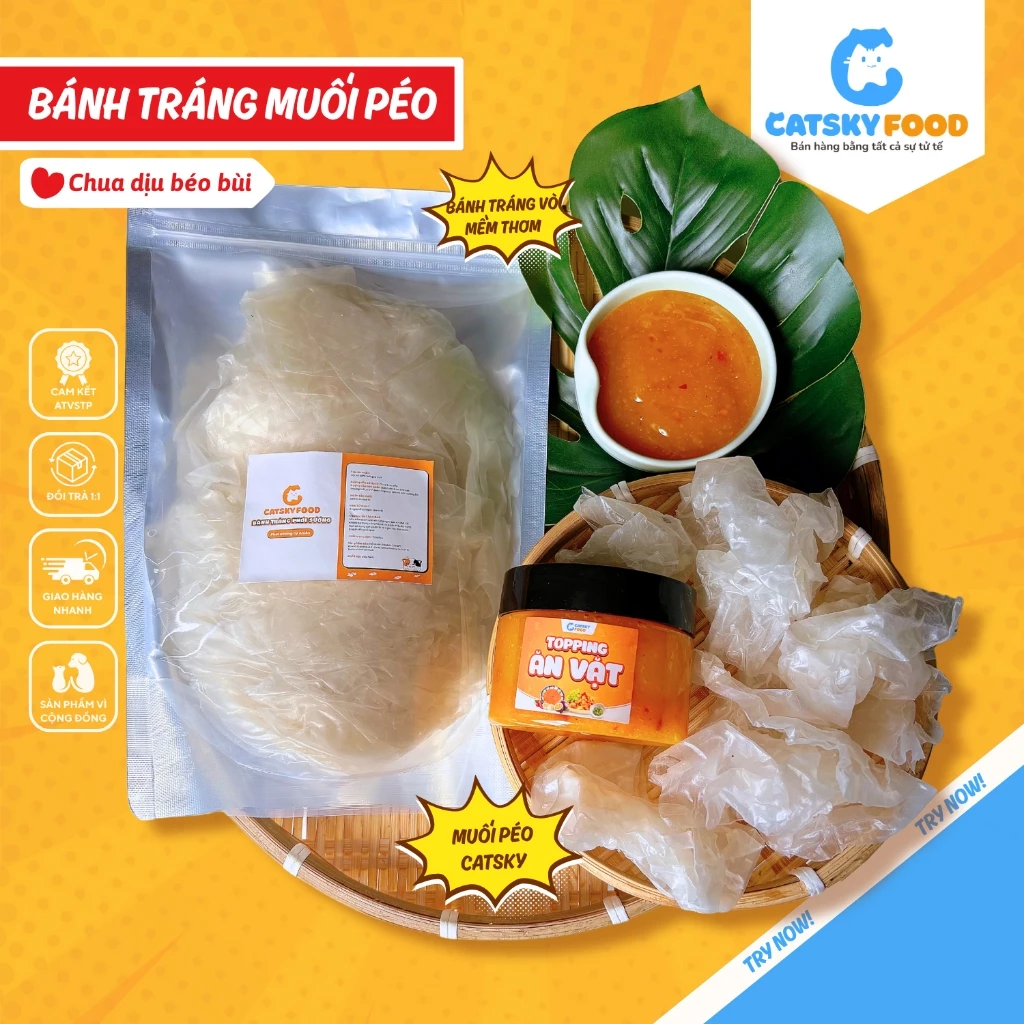 Bánh tráng vò chấm phơi sương CATSKY FOOD combo bánh vò muối sặc sốt muối béo đồ ăn vặt tiện lợi